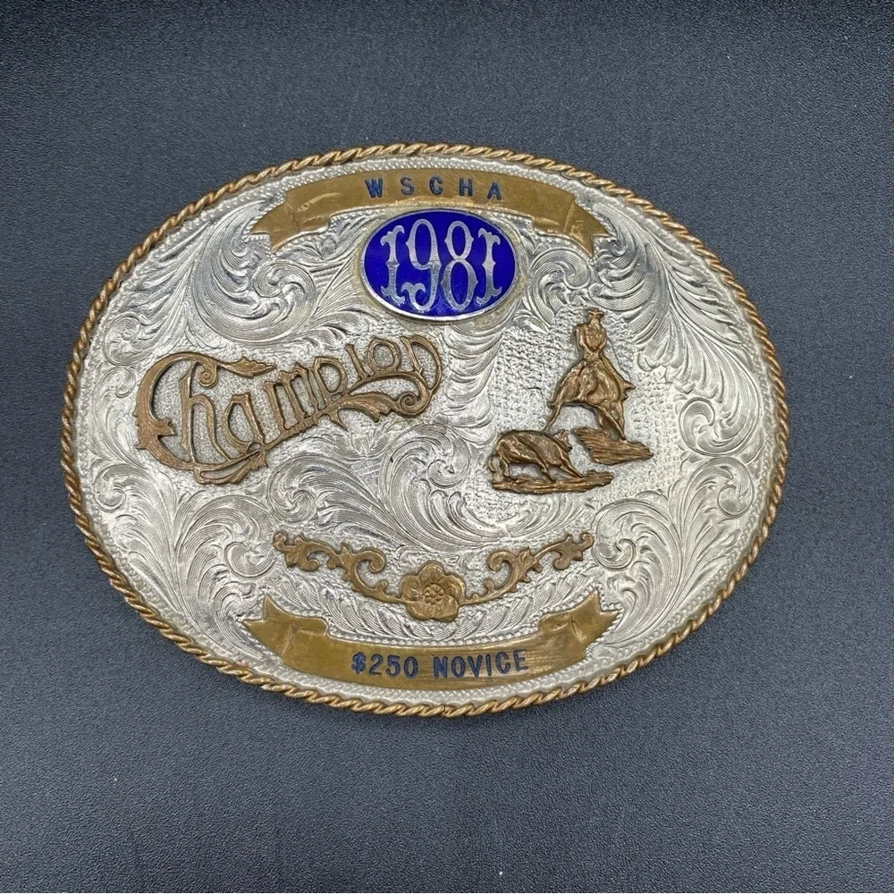 Vintage Large Silver Belt Buckle Authentic 1981 Champion Calf Roping WSCHA 🇺🇸